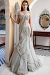 Buy_Gaurav Gupta_Off White Georgette Embellished Lehenga Saree With Blouse_at_Aza_Fashions