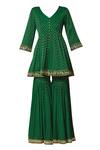 Buy_Aekatri_Green Banarasi Kurta Sharara Set_Online_at_Aza_Fashions