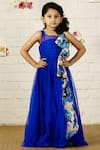 Buy_Pinkcow designs pvt ltd_Blue Silk Printed Flared Party Gown _at_Aza_Fashions