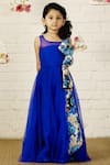 Pinkcow designs pvt ltd_Blue Raw Silk Printed Flared Party Gown For Girls_Online_at_Aza_Fashions