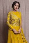 Shop Rishi And Soujit Yellow Raw Silk, Georgette Round Pleated Lehenga Set at Aza Fashions Shop_Rishi And Soujit_Yellow Raw Silk, Georgette Round Pleated Lehenga Set_at_Aza_Fashions