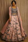 Buy_Rishi and Soujit_Pink Georgette Round Embroidered Jacket Lehenga Set  _at_Aza_Fashions