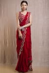 Buy_Rishi and Soujit_Red Raw Silk Leaf Neck Pre-draped Saree  _at_Aza_Fashions