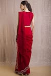 Shop_Rishi and Soujit_Red Raw Silk Leaf Neck Pre-draped Saree  _at_Aza_Fashions