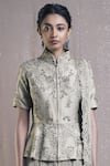 Rishi and Soujit_Green Raw Silk Mandarin Collar Embroidered Kurta Lehenga Set  _Online_at_Aza_Fashions