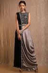 Buy_Rishi and Soujit_Grey Raw Silk Round Skirt Set  _at_Aza_Fashions