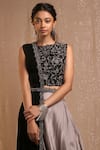 Rishi and Soujit_Grey Raw Silk Round Skirt Set  _Online_at_Aza_Fashions