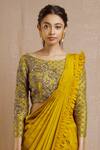 Rishi and Soujit_Yellow Raw Silk Boat Pre-draped Saree With Blouse  _Online_at_Aza_Fashions