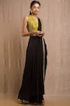 Buy_Rishi and Soujit_Black Raw Silk V Neck Embroidered Skirt Set  _at_Aza_Fashions