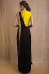 Shop_Rishi and Soujit_Black Raw Silk V Neck Embroidered Skirt Set  _at_Aza_Fashions