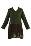 Shop_Yavi_Green Wool Spread Collar Colorblock Tunic _Online_at_Aza_Fashions