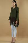Buy_Yavi_Green Wool Spread Collar Colorblock Tunic _Online_at_Aza_Fashions
