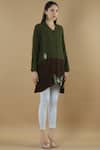 Yavi_Green Wool Spread Collar Colorblock Tunic _Online_at_Aza_Fashions