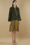 Yavi_Green Wool Band Collar Embroidered Jacket _Online_at_Aza_Fashions