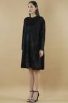 Yavi_Black Wool Band Collar Textured Shirt Dress _Online_at_Aza_Fashions