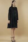 Shop_Yavi_Black Wool Band Collar Textured Shirt Dress _at_Aza_Fashions