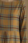 Yavi_Yellow Wool Round Checkered Midi Dress  _at_Aza_Fashions