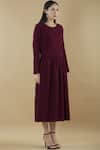 Yavi_Purple Wool Round Pleated Midi Dress _Online_at_Aza_Fashions