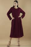 Buy_Yavi_Purple Wool Round Pleated Midi Dress _at_Aza_Fashions