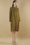 Yavi_Green Wool Round Shift Dress _Online_at_Aza_Fashions