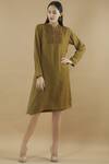 Buy_Yavi_Green Wool Round Shift Dress _at_Aza_Fashions