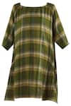 Shop_Yavi_Green Wool Round Checkered Short Dress  _Online_at_Aza_Fashions