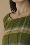 Yavi_Green Wool Round Checkered Short Dress  _at_Aza_Fashions