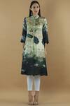 Shop_Yavi_Green Silk Mandarin Collar Printed Tunic _Online_at_Aza_Fashions