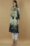 Buy_Yavi_Green Silk Mandarin Collar Printed Tunic _Online_at_Aza_Fashions