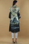 Shop_Yavi_Green Silk Mandarin Collar Printed Tunic _at_Aza_Fashions