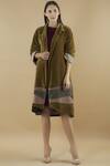 Buy_Yavi_Green Cotton Flap Collar Long Jacket _at_Aza_Fashions