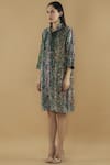 Buy_Yavi_Multi Color Wool Spread Collar Printed Shirt Dress _Online_at_Aza_Fashions
