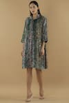 Buy_Yavi_Multi Color Wool Spread Collar Printed Shirt Dress _at_Aza_Fashions