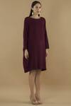 Yavi_Purple Wool Round Flared Dress _Online_at_Aza_Fashions