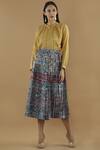 Shop Yavi Multi Color Polyester Silk Pleated Midi Skirt at Aza Fashions Shop_Yavi_Multi Color Polyester Silk Pleated Midi Skirt _at_Aza_Fashions