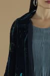 Yavi_Blue Silk Velvet Stand Fall Collar Jacket _at_Aza_Fashions