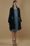 Yavi_Blue Silk Velvet Stand Fall Collar Jacket _Online_at_Aza_Fashions