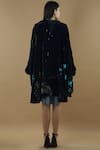 Shop_Yavi_Blue Silk Velvet Stand Fall Collar Jacket _at_Aza_Fashions