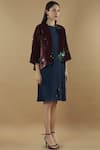 Yavi_Wine Silk Velvet Printed Jacket _Online_at_Aza_Fashions
