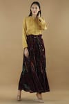 Buy_Yavi_Wine Silk Velvet Pleated Pants  _at_Aza_Fashions