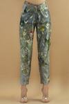 Shop_Yavi_Grey Silk Printed Pants_at_Aza_Fashions
