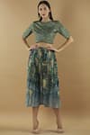 Buy_Yavi_Green Silk Round Textured Top _at_Aza_Fashions