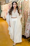 Varun Bahl_Off White Organza Crop Top V Neck Cape Embroidered Palazzo Set  _Online_at_Aza_Fashions