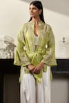 Buy_Varun Bahl_Green Satin Organza Band Embroidered Jacket And Pant Set  _Online_at_Aza_Fashions