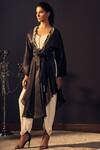 Buy_Varun Bahl_Black Chanderi, Satin Jacket Lapel Collar And Dhoti Pant Set_at_Aza_Fashions