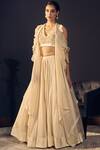 Varun Bahl_White Organza, Chanderi, Satin V Neck Jacket And Lehenga Set_Online_at_Aza_Fashions