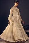 Buy_Varun Bahl_White Chanderi, Satin Organza Band Jacket Skirt Set_Online_at_Aza_Fashions