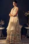 Shop_Varun Bahl_White Organza V Neck Embroidered Jacket Lehenga Set  _at_Aza_Fashions