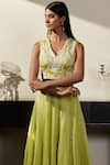 Buy_Varun Bahl_Green Satin Organza V Neck Embroidered Lehenga Set  _Online_at_Aza_Fashions