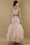 Shop_Divya Kanakia_Peach Organza Sweetheart Neck Embellished Ruffle Lehenga Set _at_Aza_Fashions